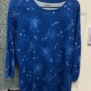 Lands' End Women's Navy Floral Long Sleeve Top
